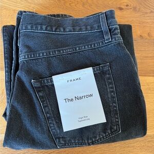 FRAME The Narrow Jeans Size 30 High Rinse Tapered Leg Barrel Black 31.5 Inseam